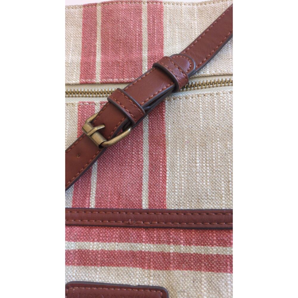 Lucky Brand Fabric Purse with Adjustable Leather Strap, Cream and Coral, ZIpper - Picture 12 of 12